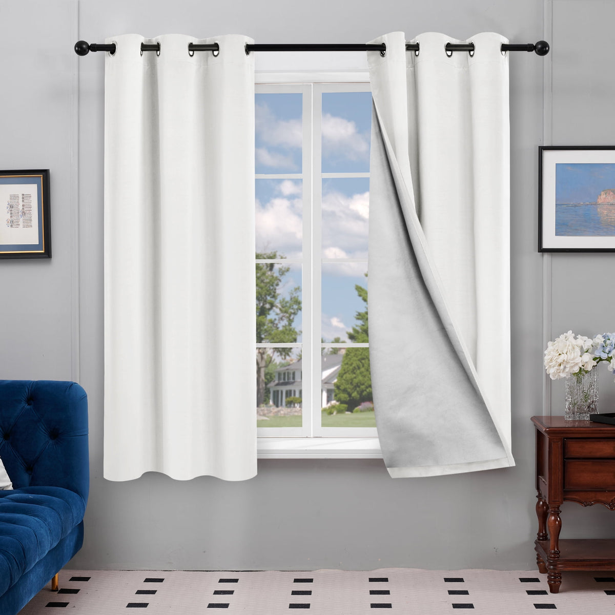 Deconovo Silver Back Coating Grommet Blackout Curtains, 2 Panels - Pure White, 42 x 63
