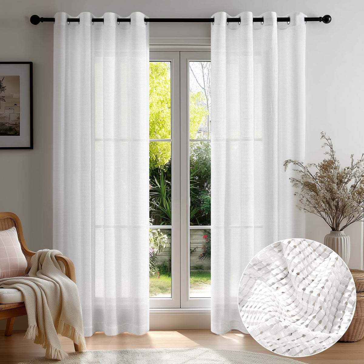 Deconovo White Voile Grommet Sheer Curtains, 2 Panels - White, 52 x 84
