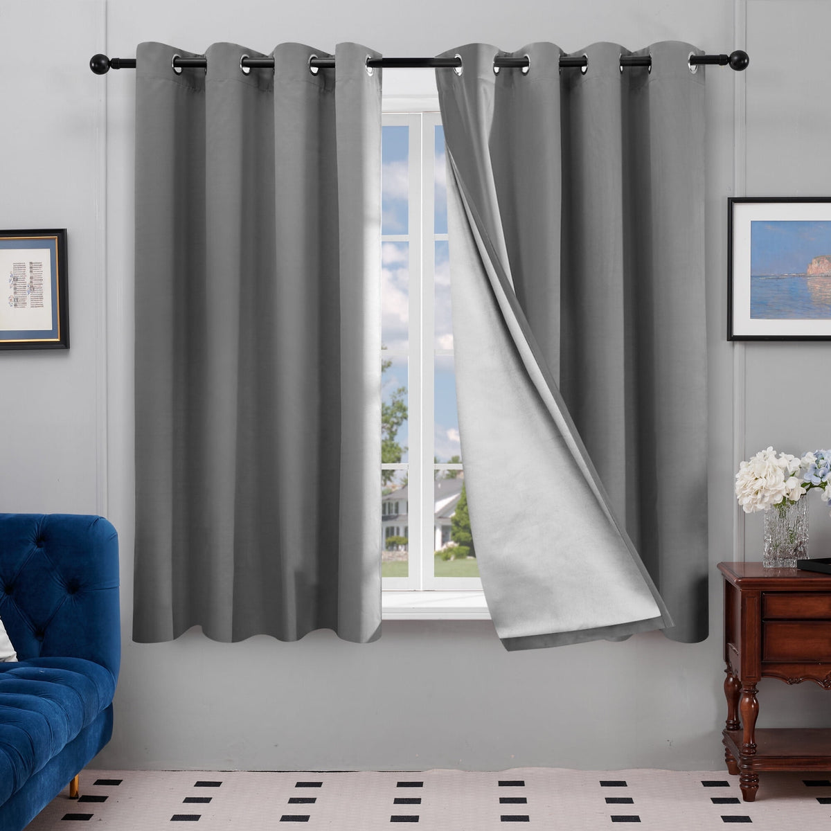 Deconovo Silver Back Coating Grommet Blackout Curtains, 2 Panels - Light Gray, 52 x 72