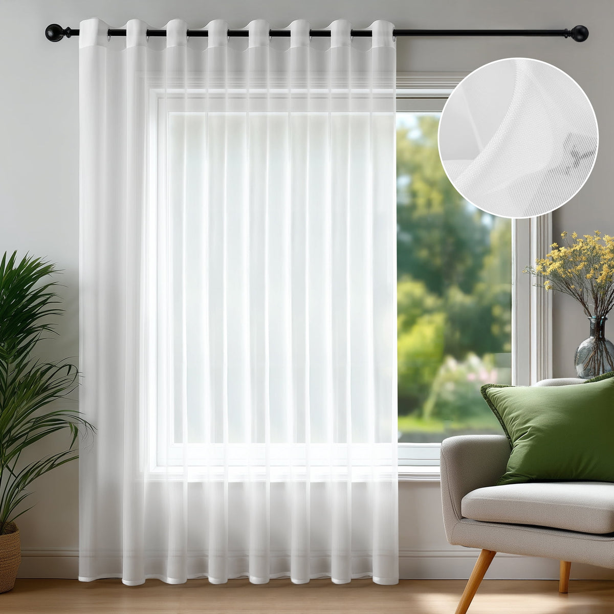 Deconovo Extra Wide Grommet Sheer Curtain, 1 Panel - White, 100 x 95