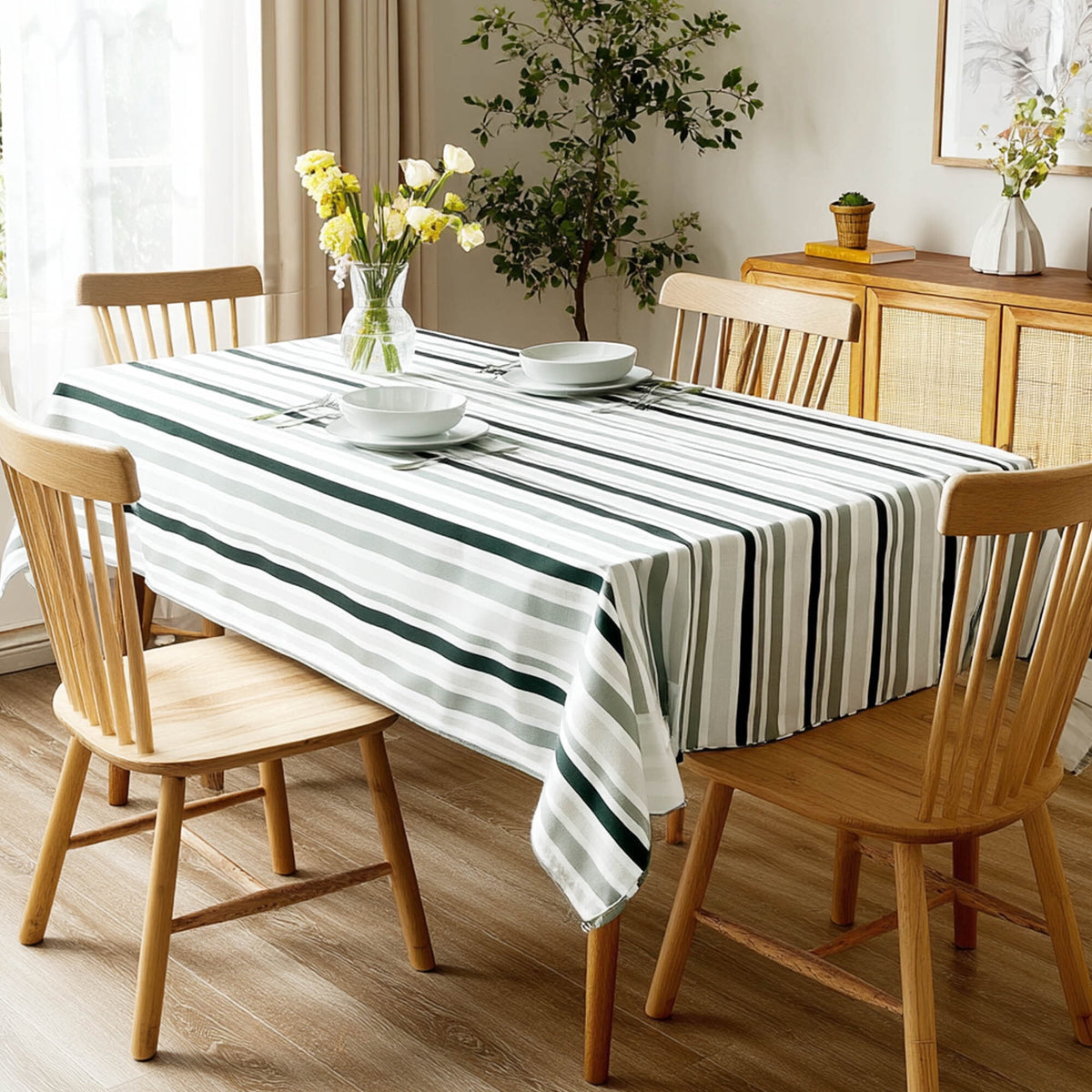 ZOPZO Tablecloths, Black-Gray/Striped
