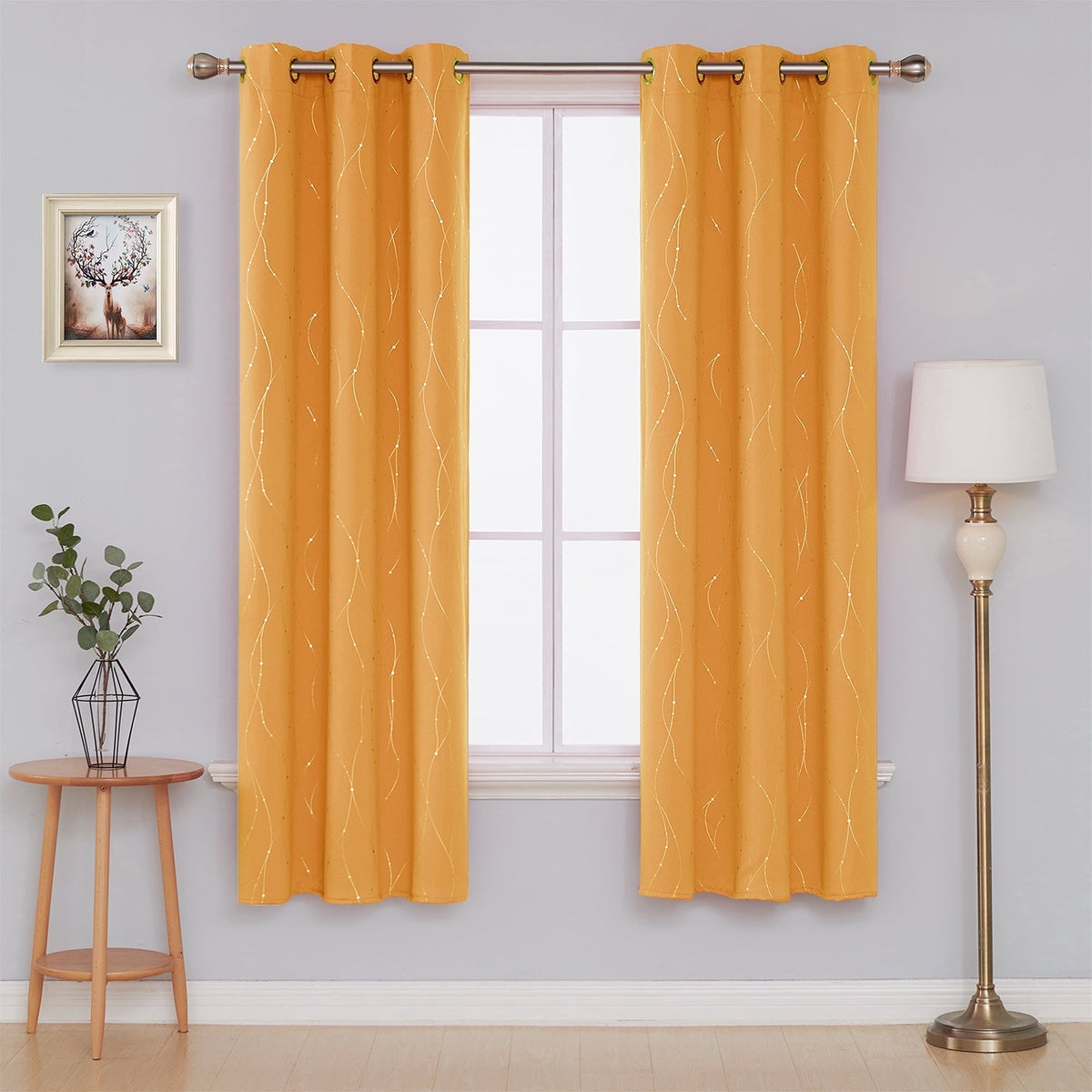 Deconovo Silver Wave and Dots Print Grommet Blackout Curtains, 2 Panels - Orange Flame, 42 x 63