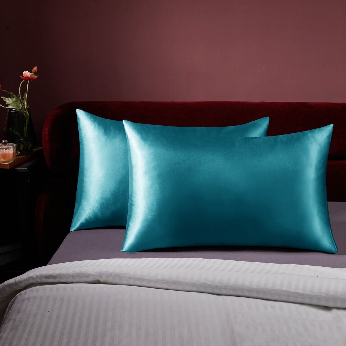 Deconovo Satin Pillowcases, Turquoise, Standard, 2 Pack - Turquoise, Standard, 2