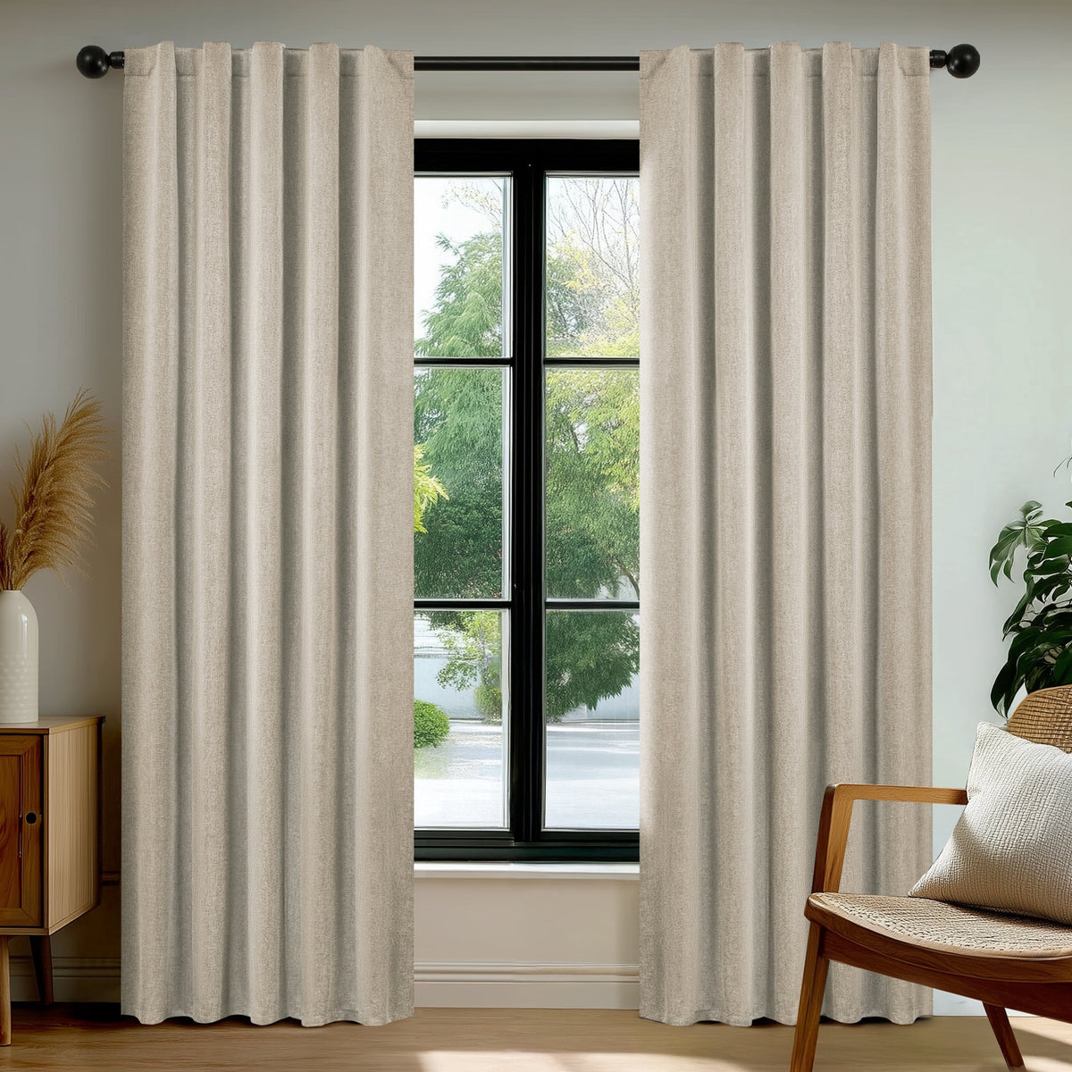Deconovo Linen Look Blackout Rod Pocket and Back Tab Curtains, 2 Panels - Beige, 38 x 84