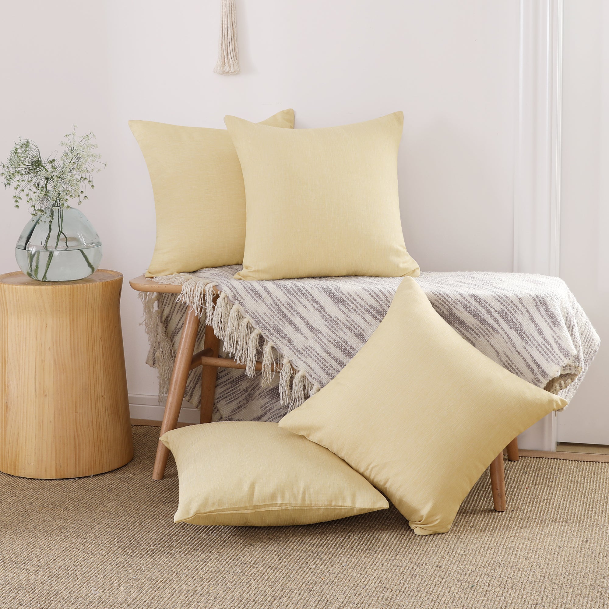 Deconovo 4 Pack Faux Linen Pillow Covers with Hidden Zipper
