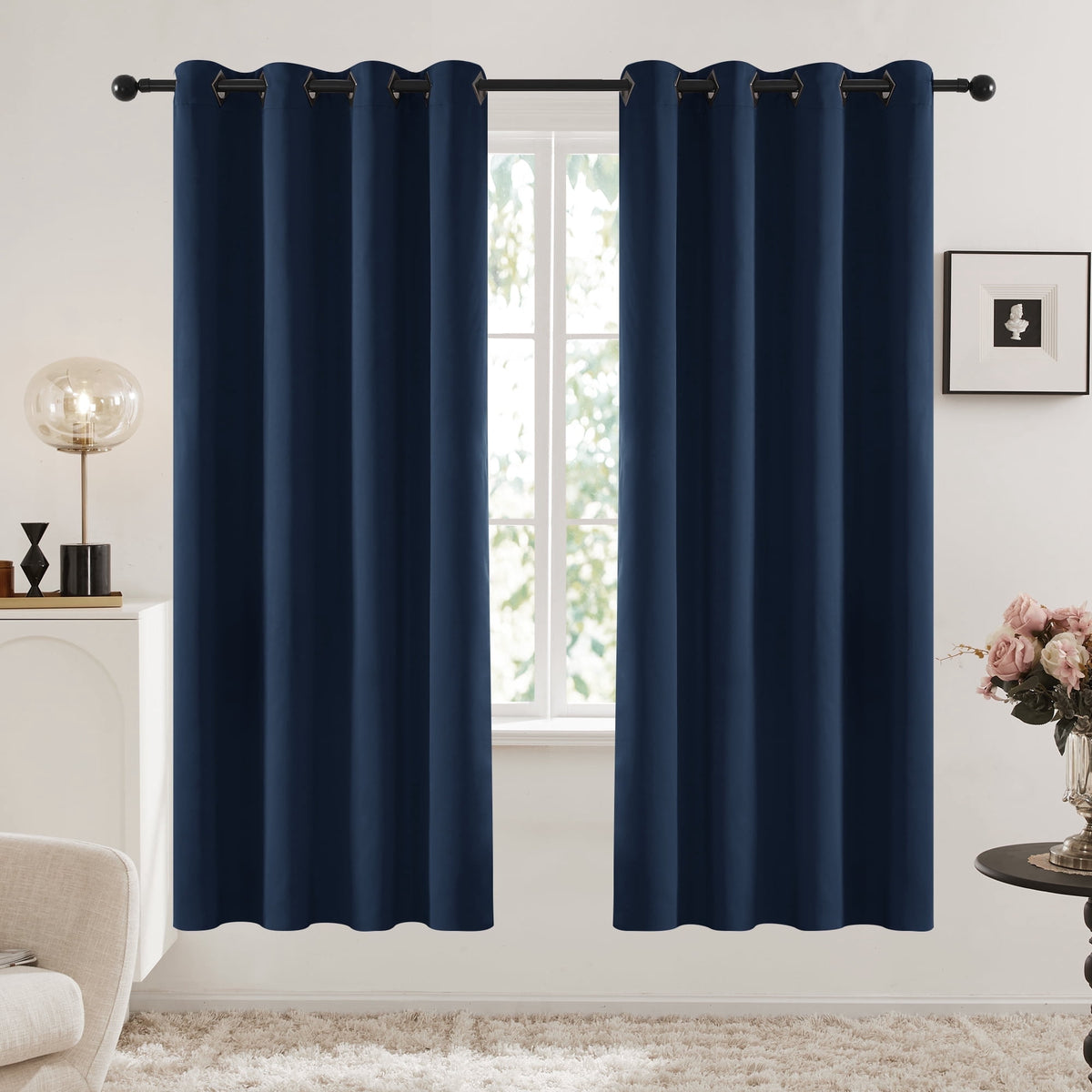 Deconovo Solid Grommet Blackout Curtains, 2 Panels - Navy Blue, 52 x 72