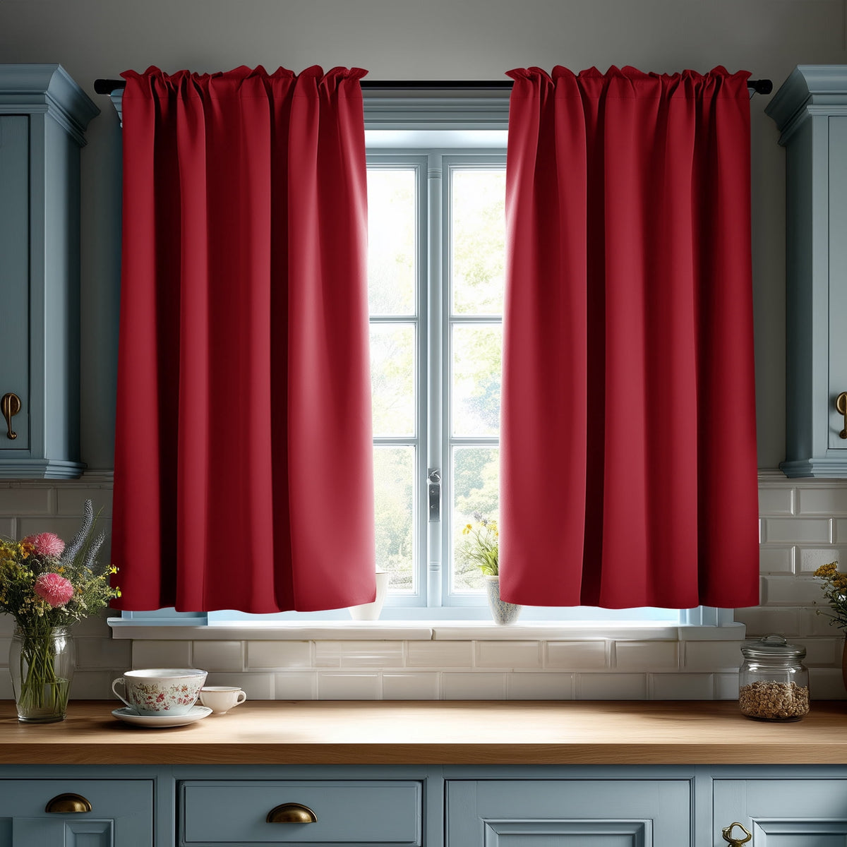 ZOPZO Curtains & Valances, Bright Red