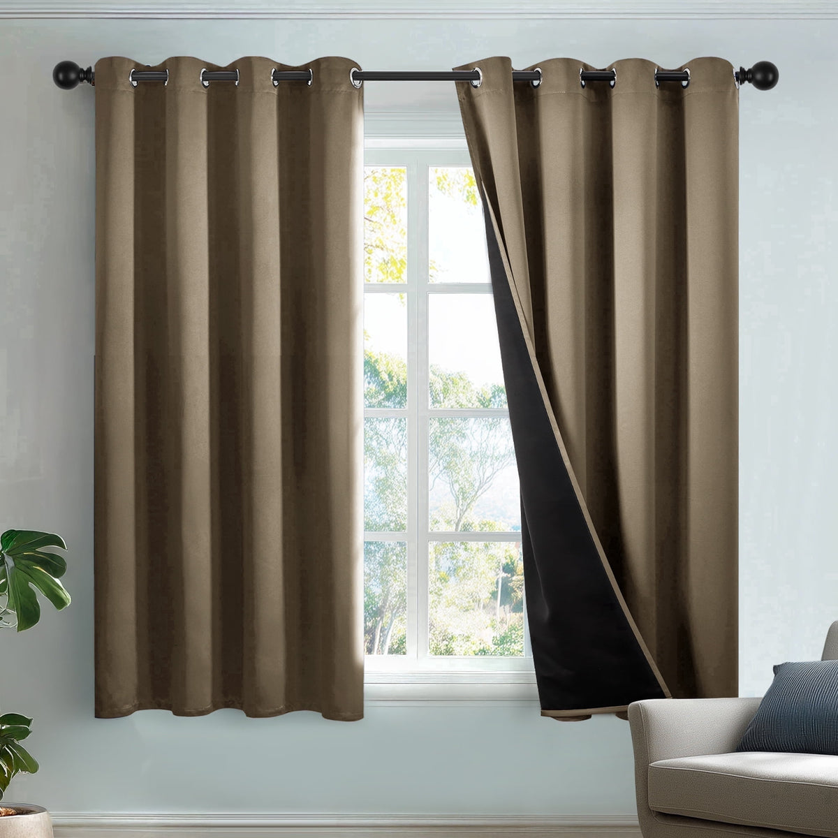 Deconovo Total Blackout Grommet Curtains, 2 Panels - Khaki, 52 x 63