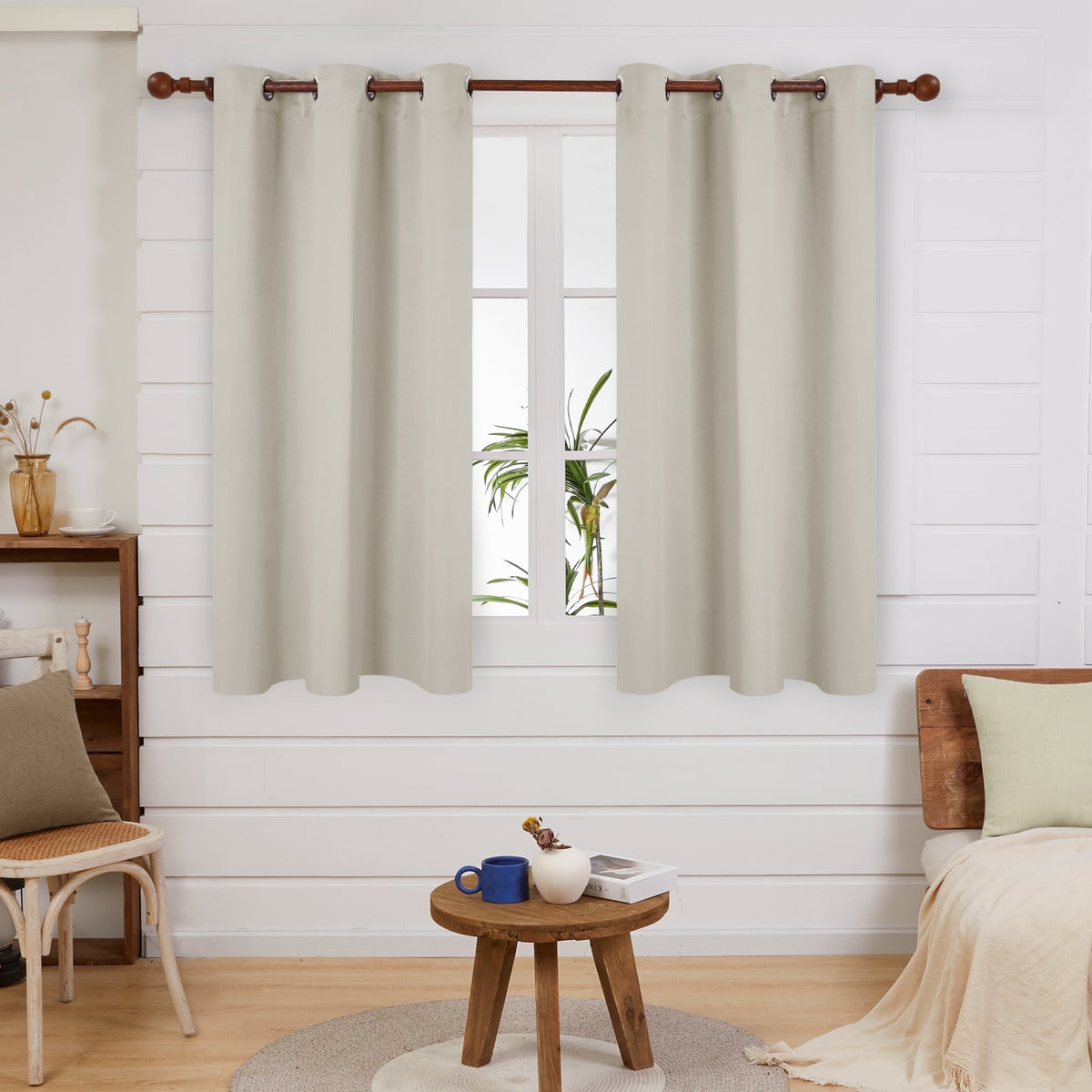 Deconovo Grommet Room Darkening Curtains, 2 Panels - Light Beige, 38 x 54