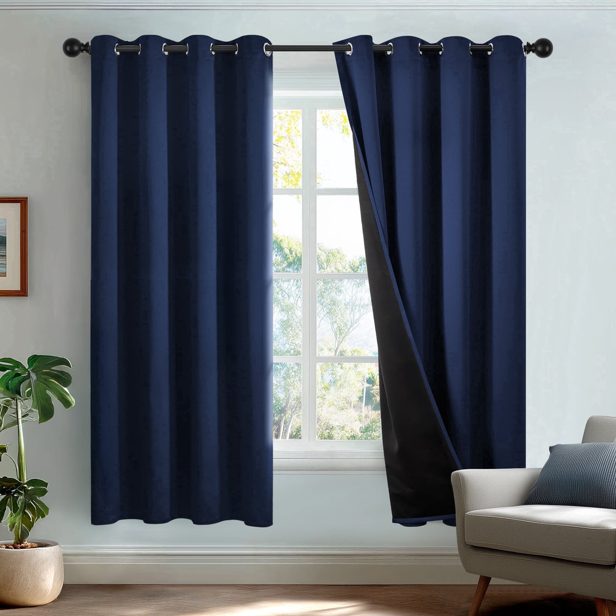 Deconovo Total Blackout Grommet Curtains, 2 Panels - Navy Blue, 52 x 72
