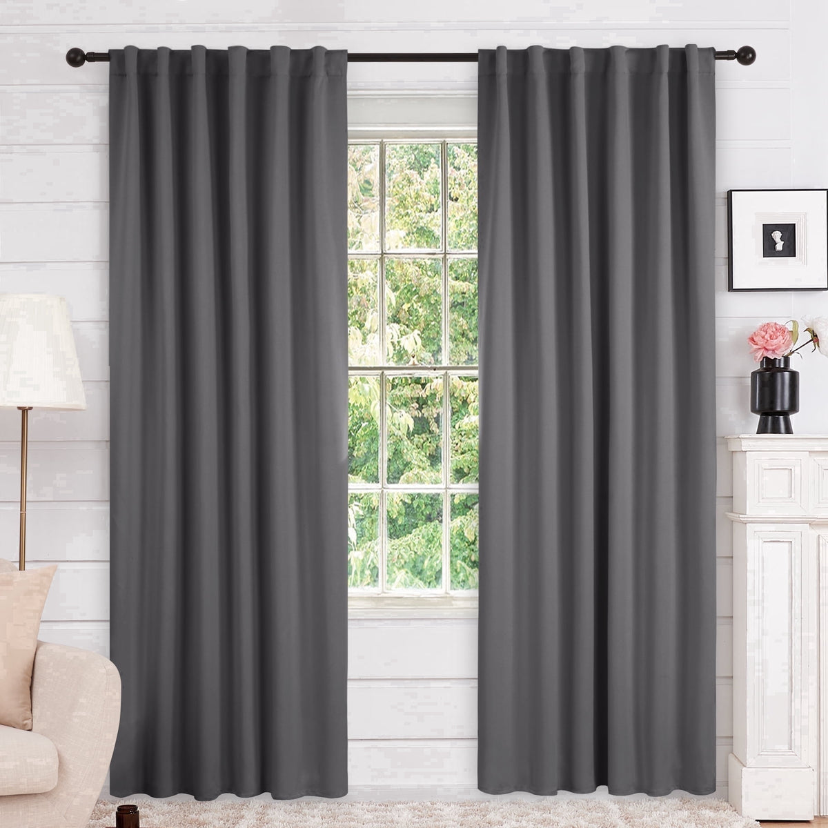 Deconovo Solid Blackout Back Tab and Rod Pocket Curtains, 2 Panels - Dark Gray, 52 x 84