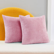 Deconovo Striped Corduroy Throw Pillow Covers, 2 Pack - Baby Pink, 16 x 16