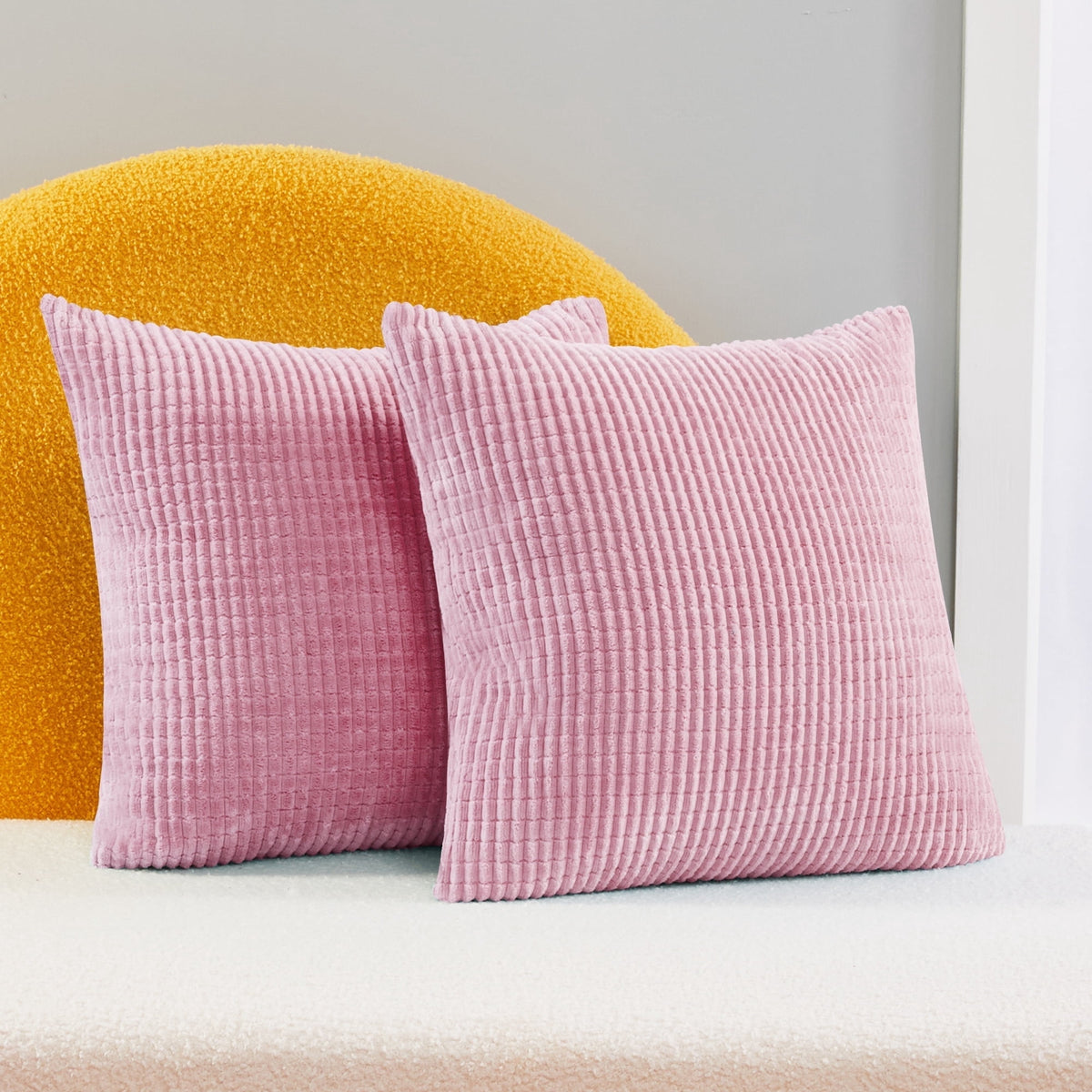 Deconovo Striped Corduroy Throw Pillow Covers, 2 Pack - Baby Pink, 16 x 16