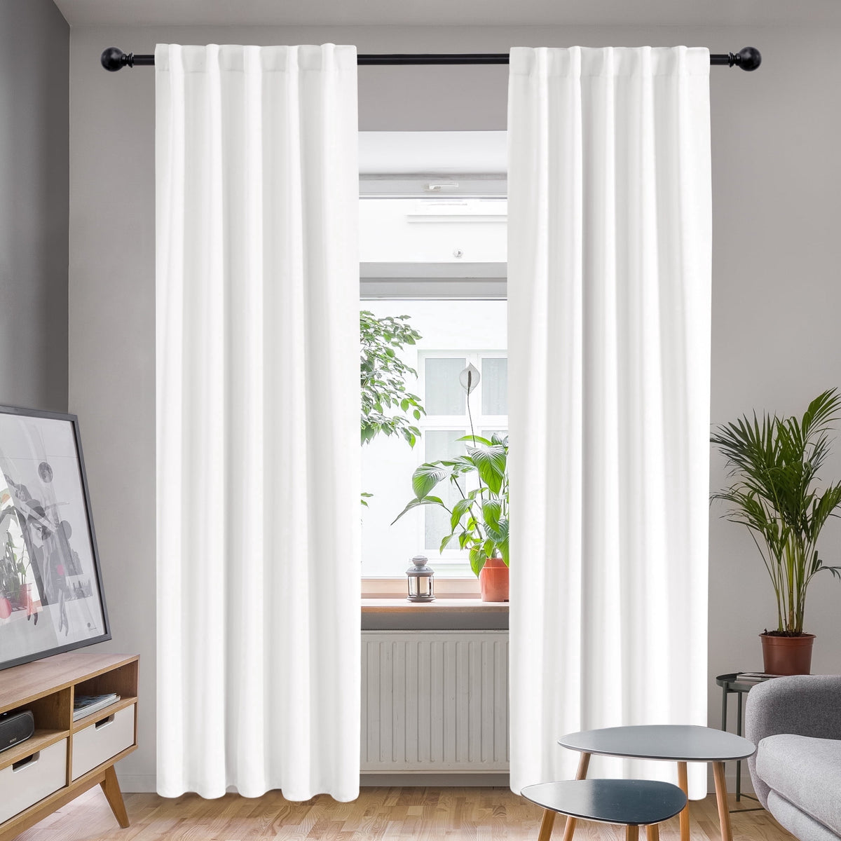 Deconovo Solid Blackout Back Tab and Rod Pocket Curtains, 2 Panels - Pure White, 42 x 84