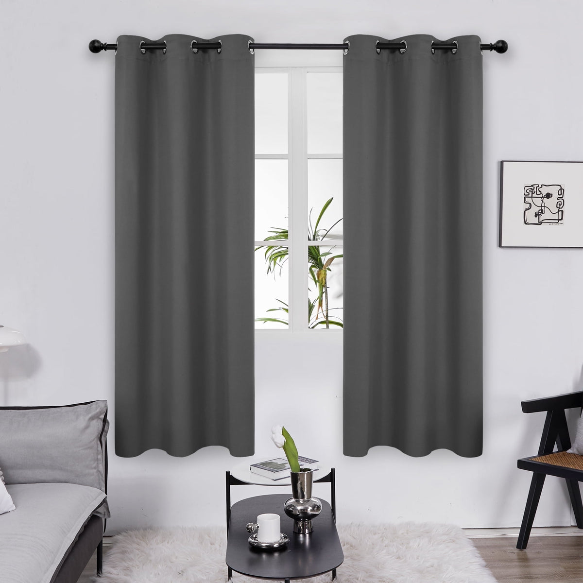 Deconovo Grommet Room Darkening Curtains, 2 Panels - Dark Gray, 38 x 72