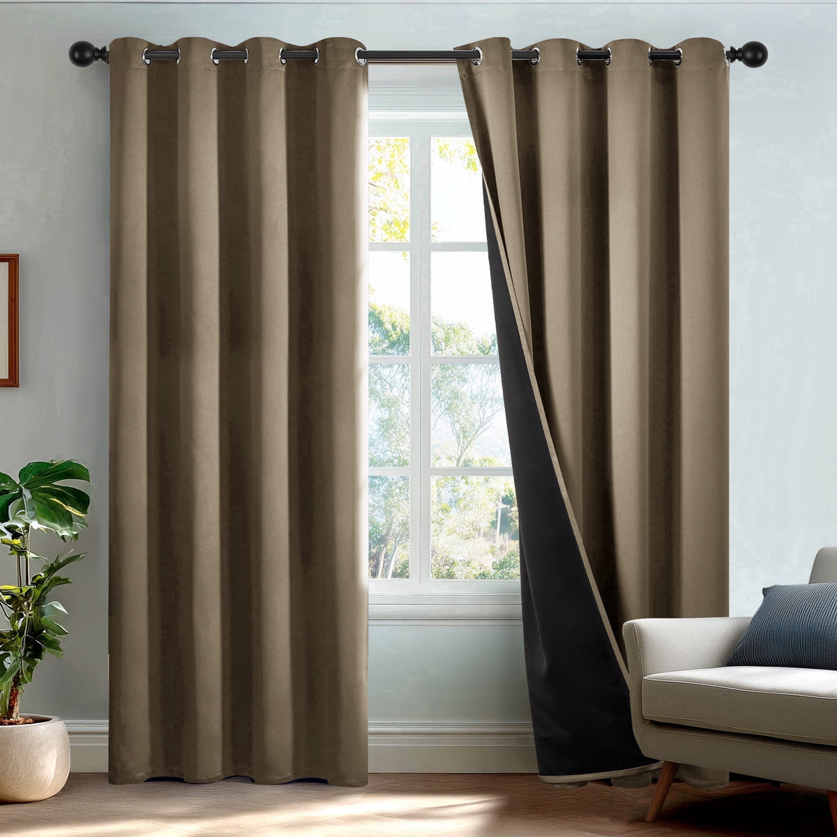 Deconovo Total Blackout Grommet Curtains, 2 Panels - Khaki, 52 x 84