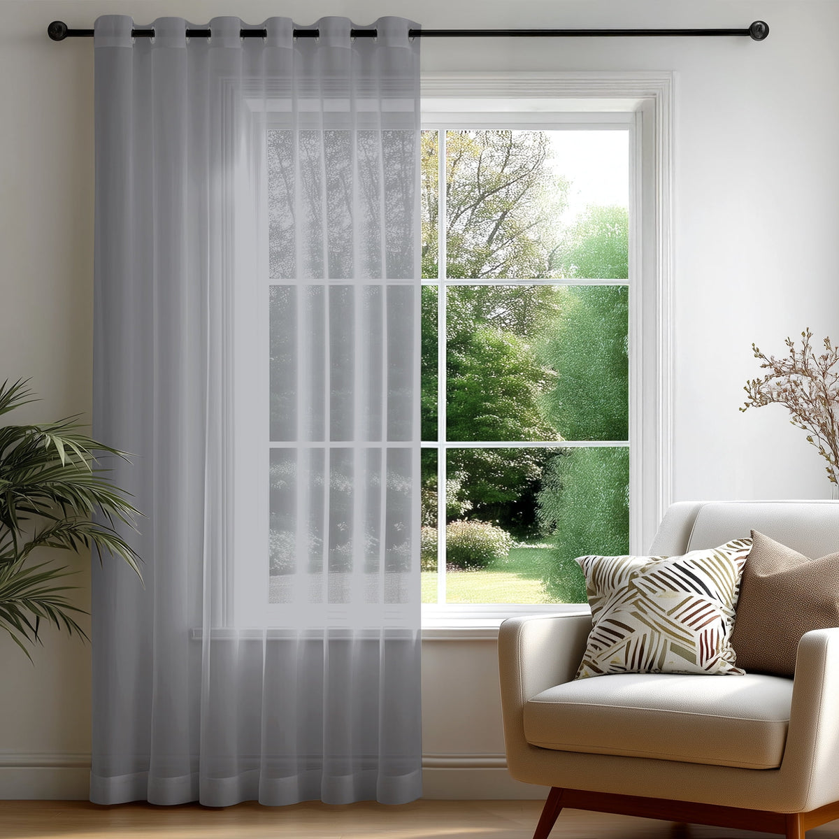 Deconovo Extra Wide Grommet Sheer Curtain, 1 Panel - Dark Gray, 80 x 84