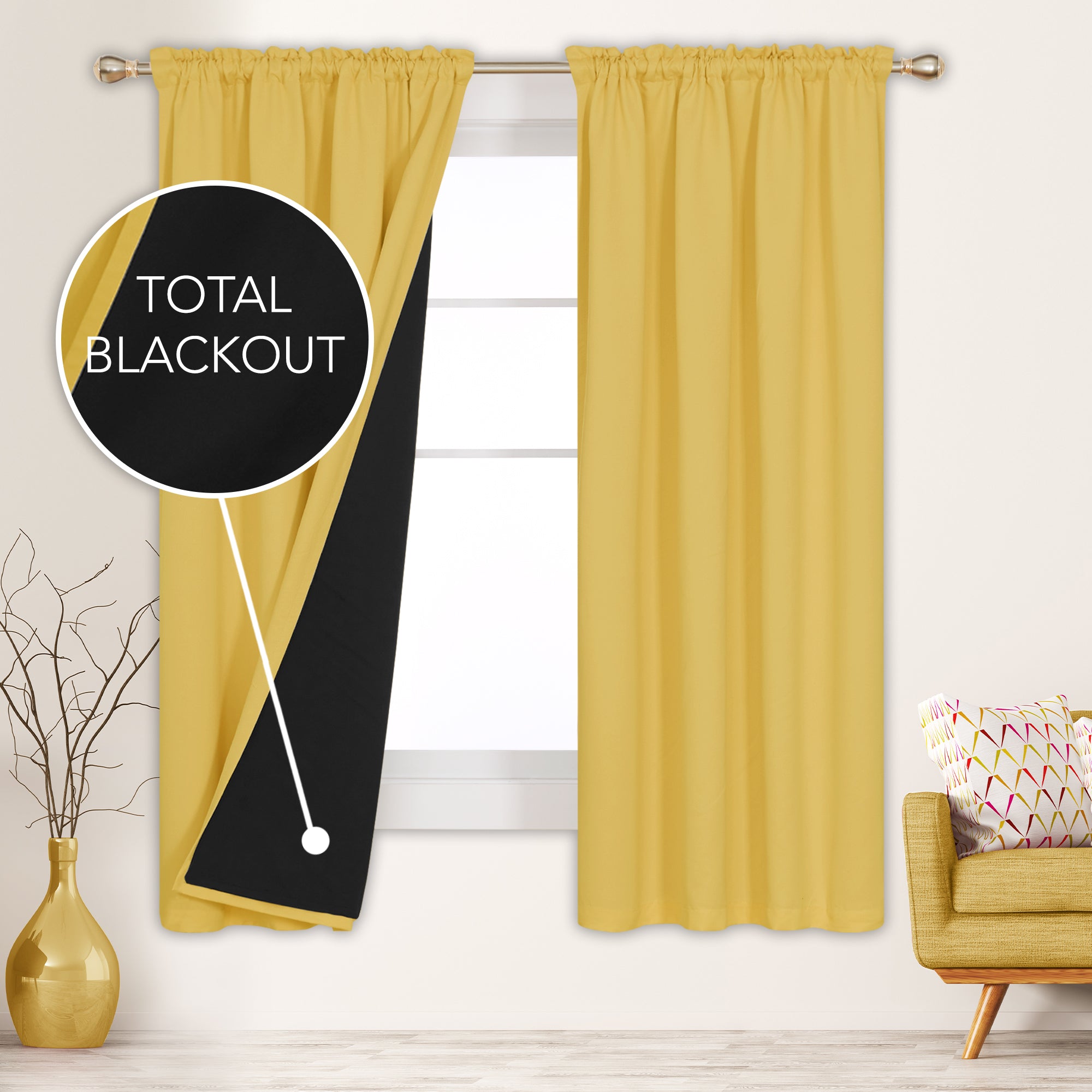 Deconovo ModernLuxury 100% Full BlackOut SatinRodCurtains For LivingRoom or BedRoom 2Panels