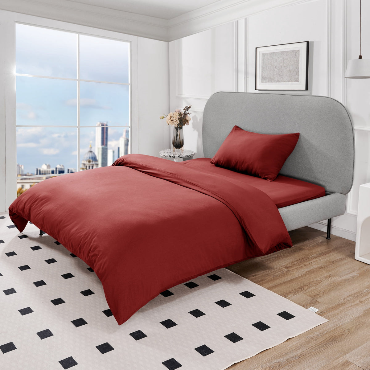 Deconovo Microfiber Bed Sheet Set - Burgundy, Twin, 3