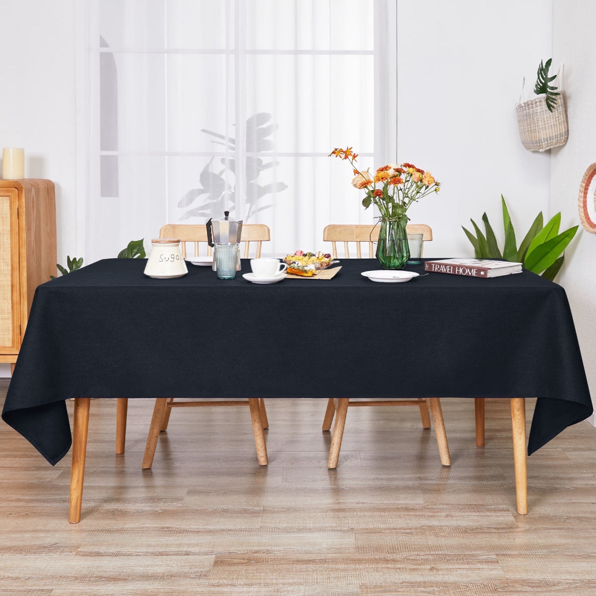 Deconovo Linen Look Tablecloth, Square and Rectangular Sizes - Dark Mocha, 54 x 102
