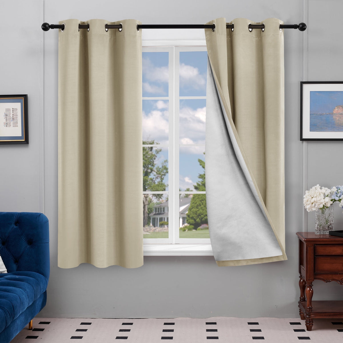 Deconovo Silver Back Coating Grommet Blackout Curtains, 2 Panels - Beige, 42 x 72
