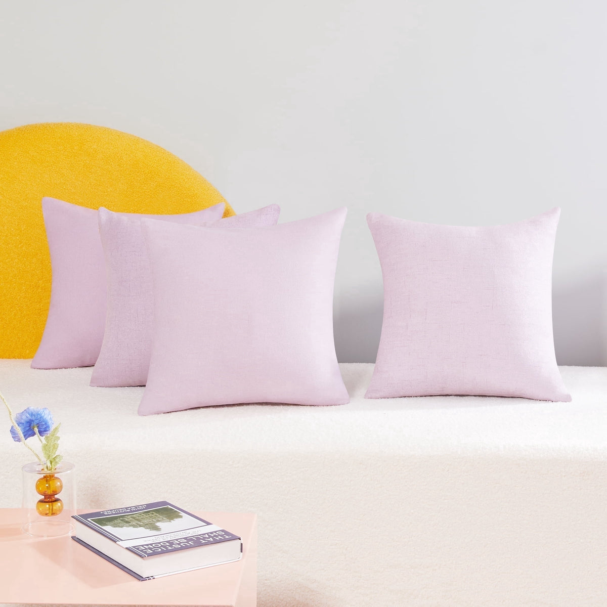 Deconovo Faux Linen Throw Pillow Covers, 4 Pack - Light Pink, 22 x 22, Coarse Fau x Linen