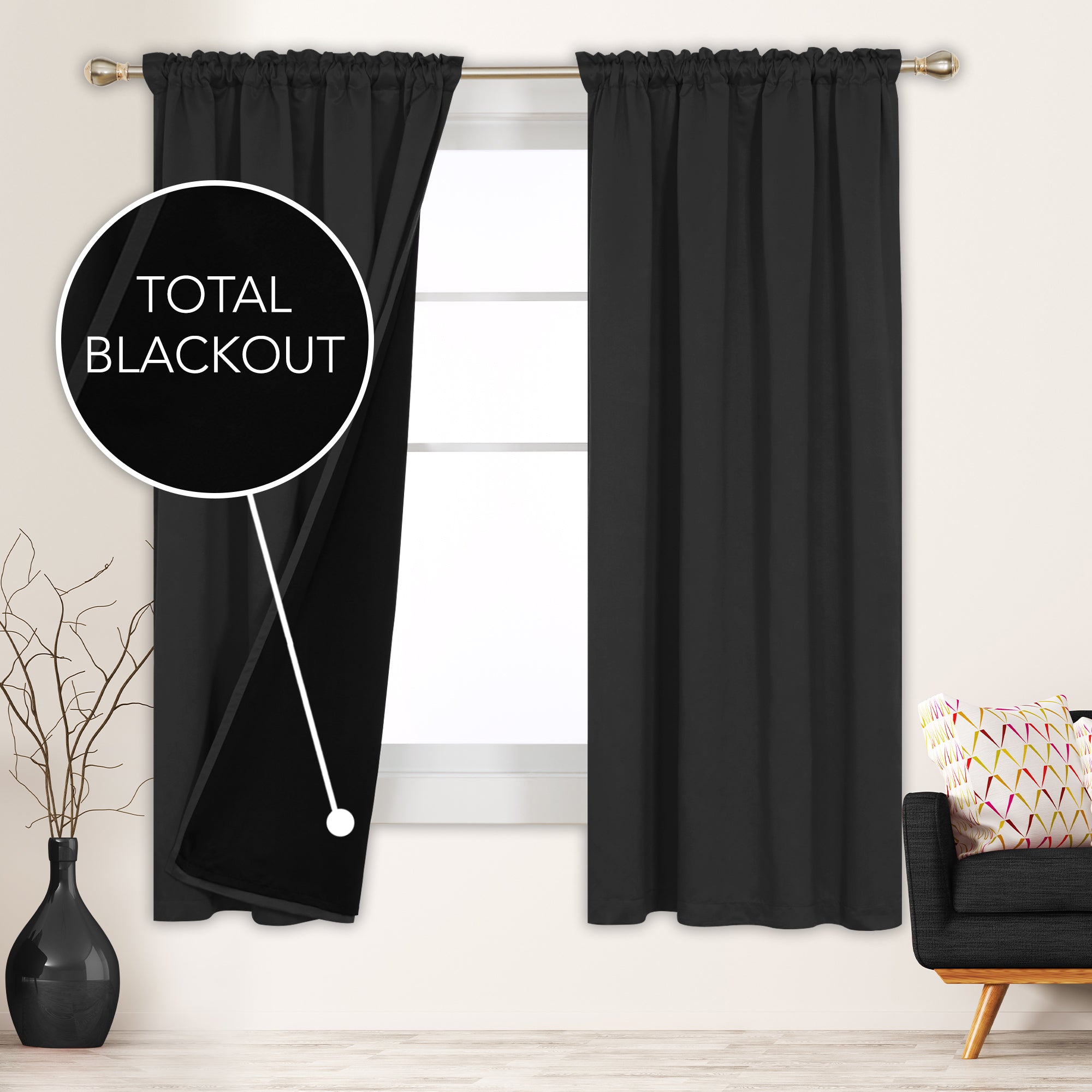 Deconovo ModernLuxury BlackOut RodCurtains For LivingRoom or BedRoom，Easy Clean,2Panels