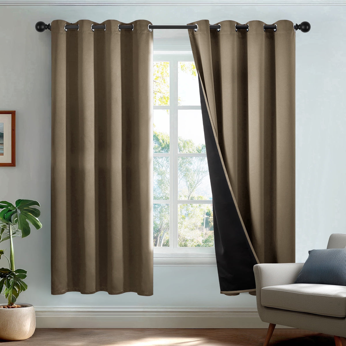 Deconovo Total Blackout Grommet Curtains, 2 Panels - Khaki, 52 x 72