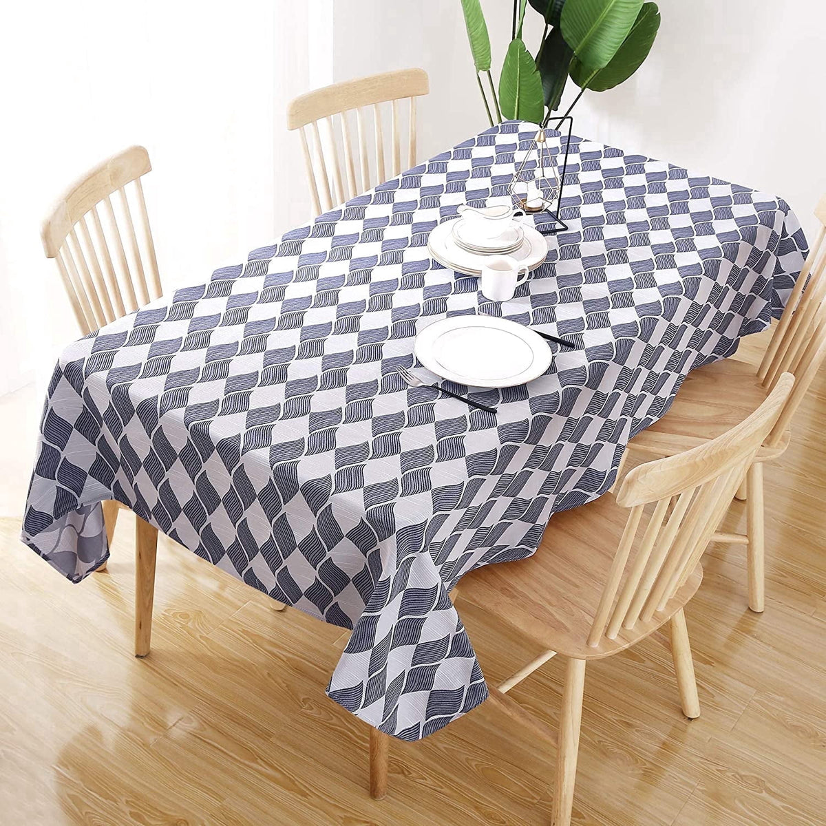 Deconovo Linen Look Tablecloth, Square and Rectangular Sizes - Blue, 60 x 102