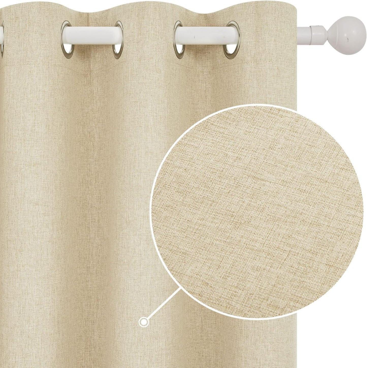 ZOPZO Faux Linen 100% Blackout Curtain 2 Panels Thermal Insulated Drapes for Bedroom