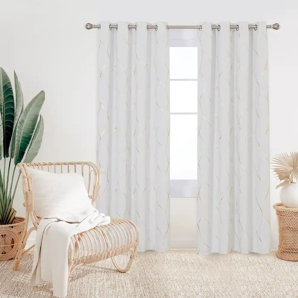Deconovo Living Room Metallic Wave Foil Room Darkening Thermal Grommet Curtain Panels 42x84 Set of 2
