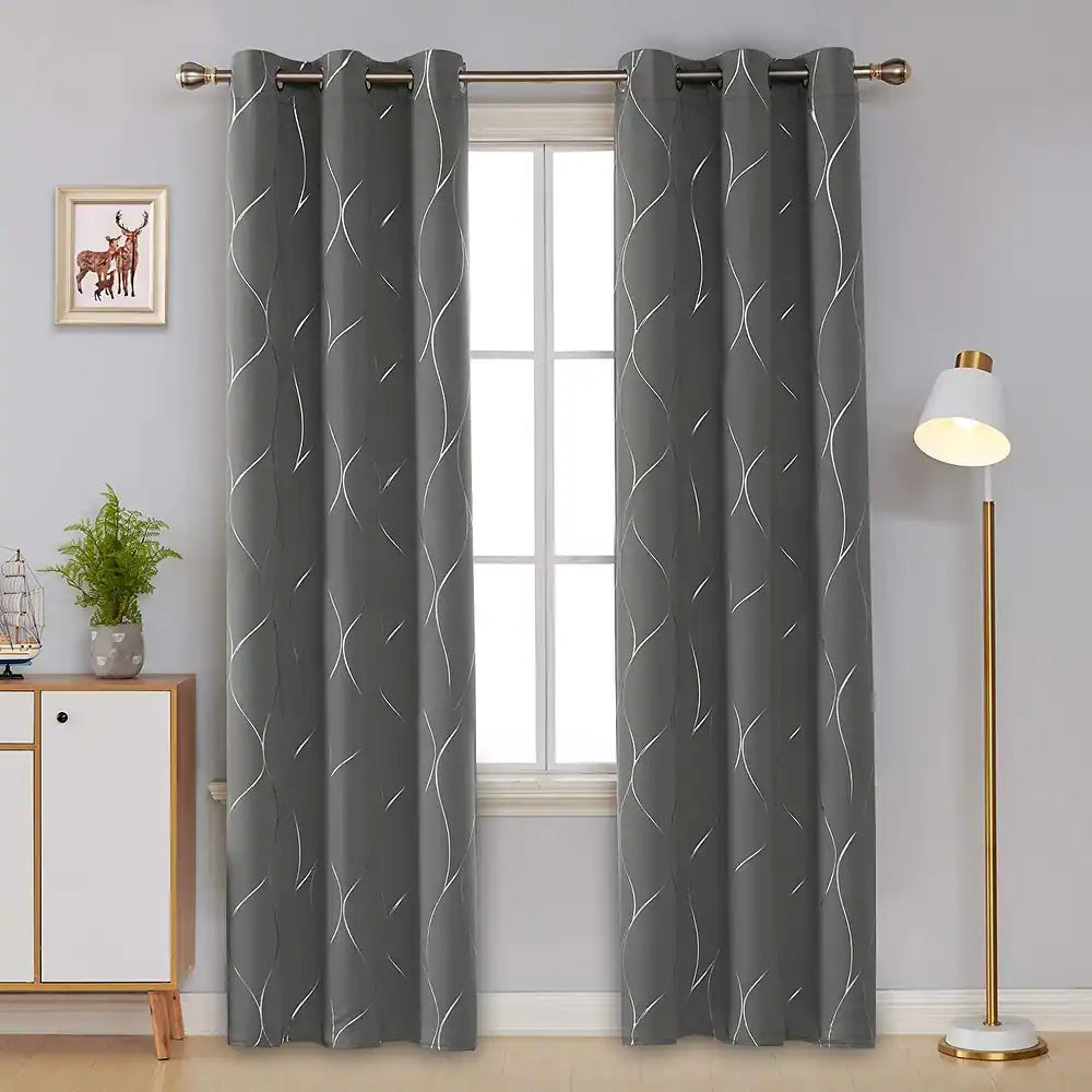 Deconovo Silver Line Room Darkening Thermal Grommet Curtain Panels for Windows, Set of 2