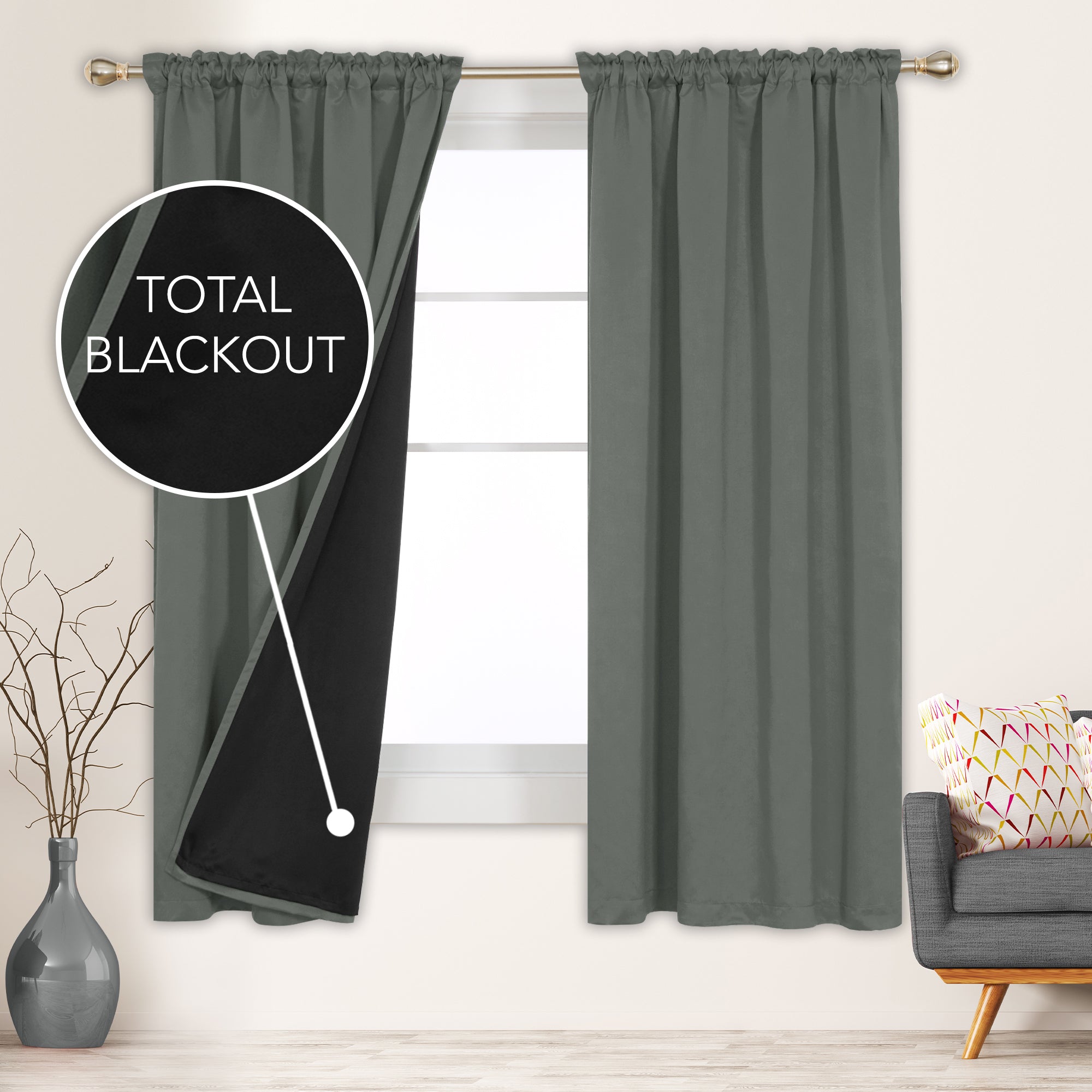 Deconovo ModernLuxury BlackOut RodCurtains For LivingRoom or BedRoom，Easy Clean,2Panels