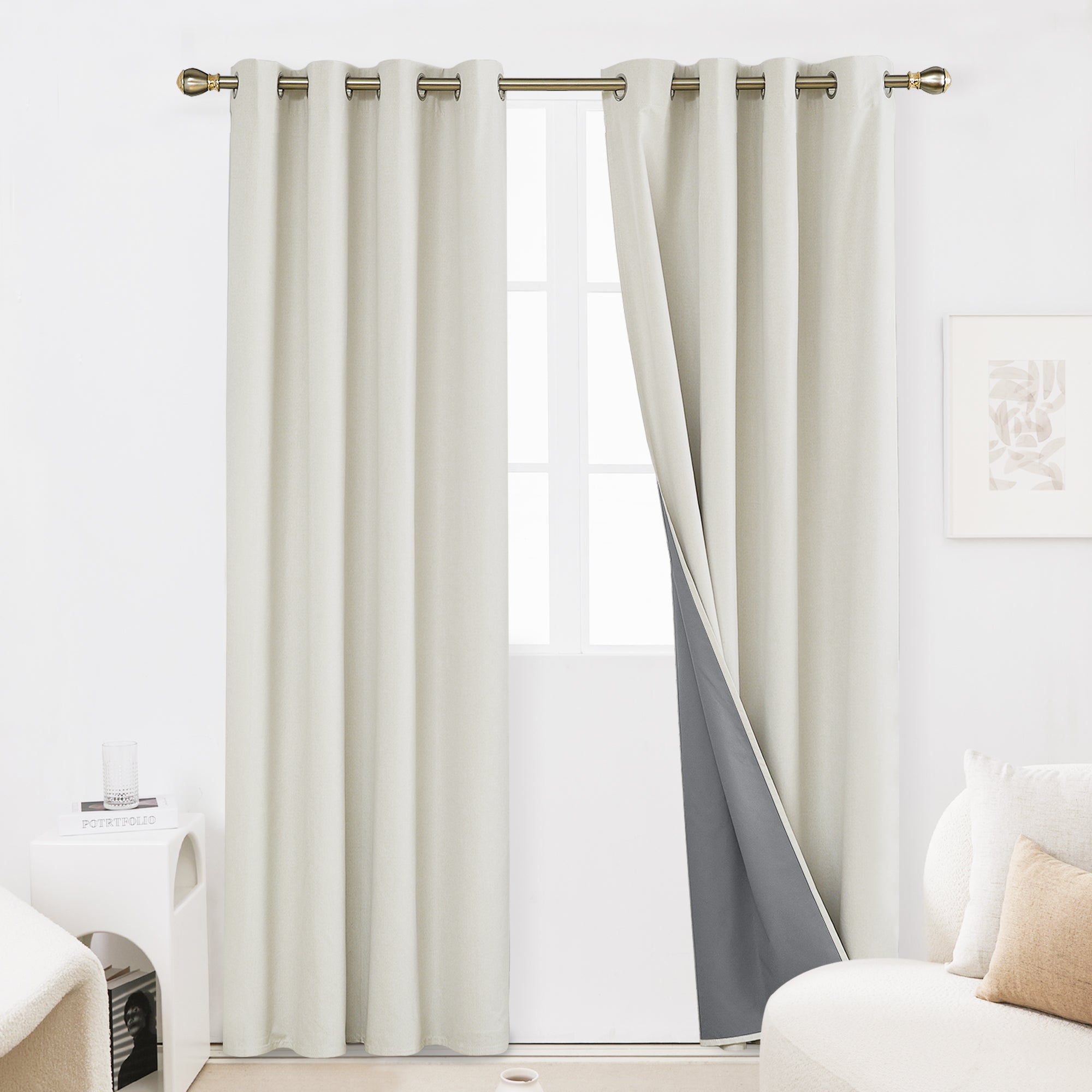 Deconovo Faux Linen Total Blackout with Coating Curtains (2 Panel)