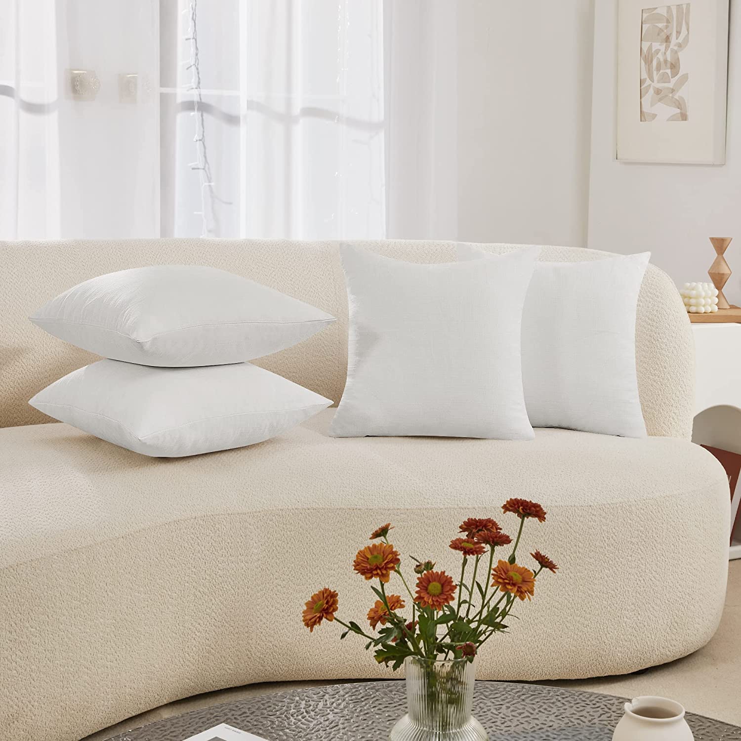 Deconovo 4 Pack Faux Linen Pillow Covers with Hidden Zipper