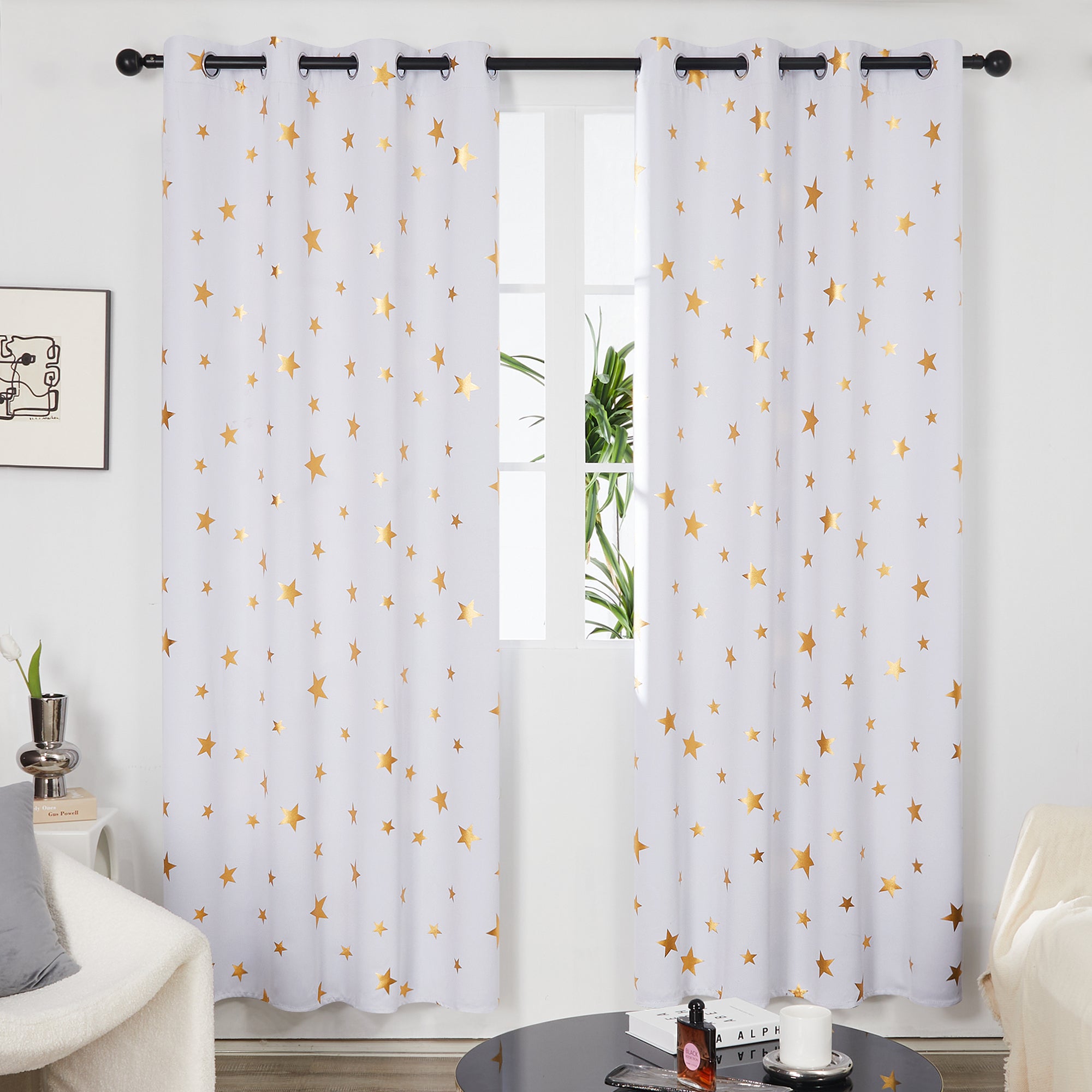 Deconovo Gold Star Foil Kids Room Darkening Curtains (2 Panels)