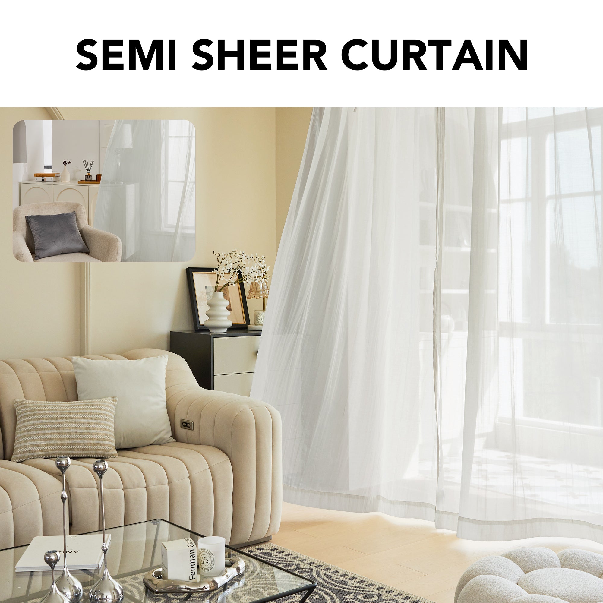 Deconovo Tie Top Textured Sheer Curtain Panel Light Filtering