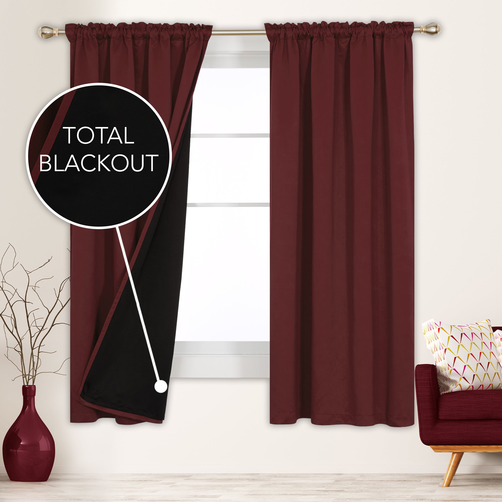 Deconovo ModernLuxury 100% Full BlackOut SatinRodCurtains For LivingRoom or BedRoom 2Panels