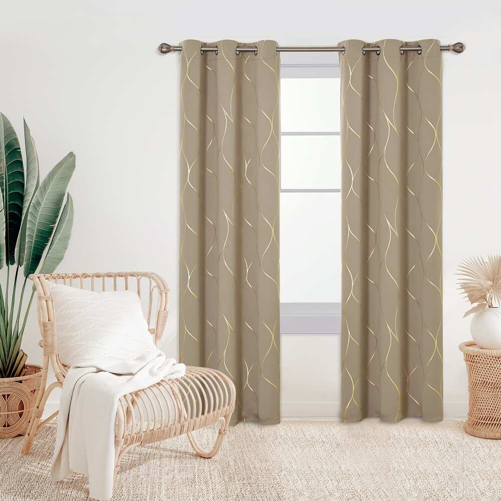 Deconovo Living Room Metallic Wave Foil Room Darkening Thermal Grommet Curtain Panels 42x84 Set of 2