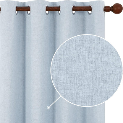 ZOPZO Faux Linen 100% Blackout Curtain 2 Panels Thermal Insulated Drapes for Bedroom