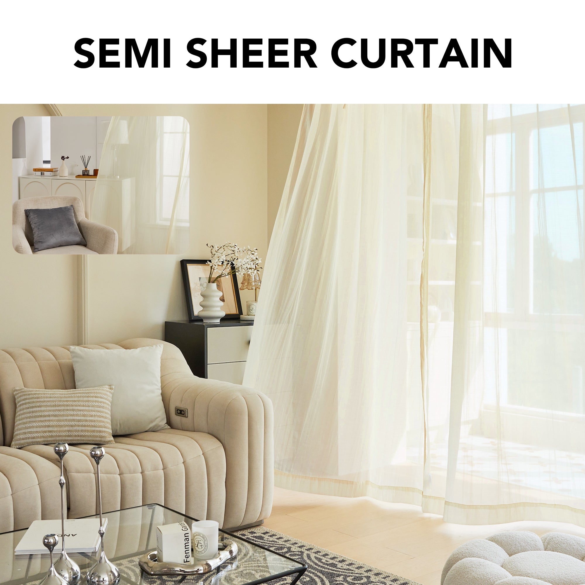 Deconovo Tie Top Textured Sheer Curtain Panel Light Filtering