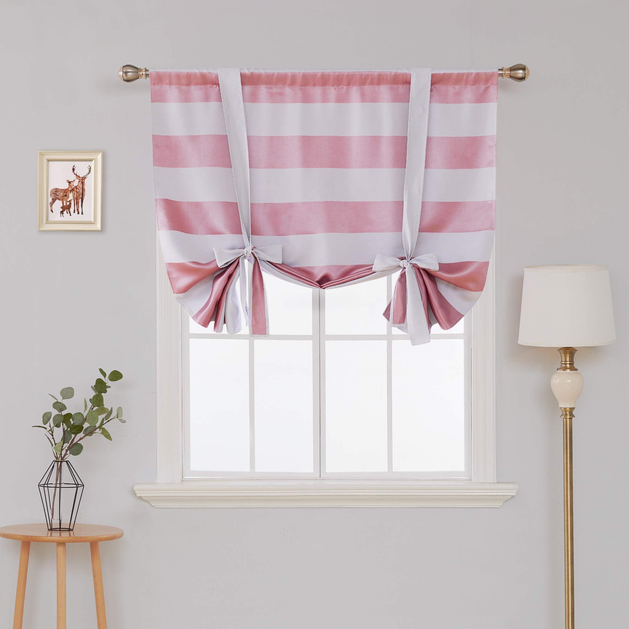 Deconovo Striped Tie-Up Room Darkening Curtain Shade, 1 Panel