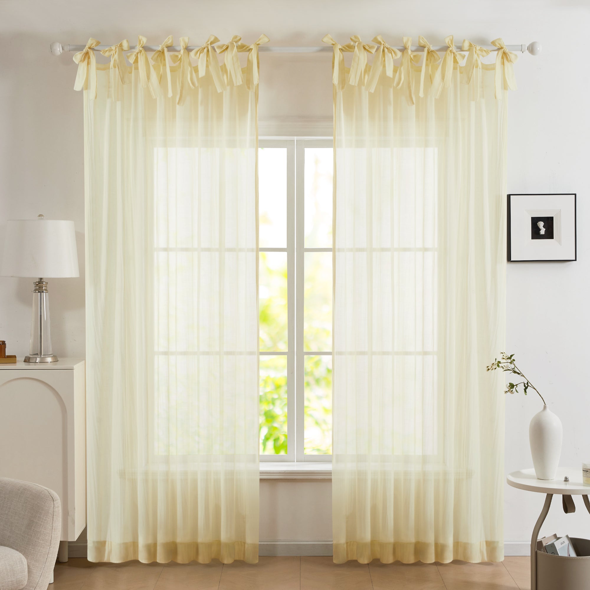 Deconovo Tie Top Textured Sheer Curtain Panel Light Filtering
