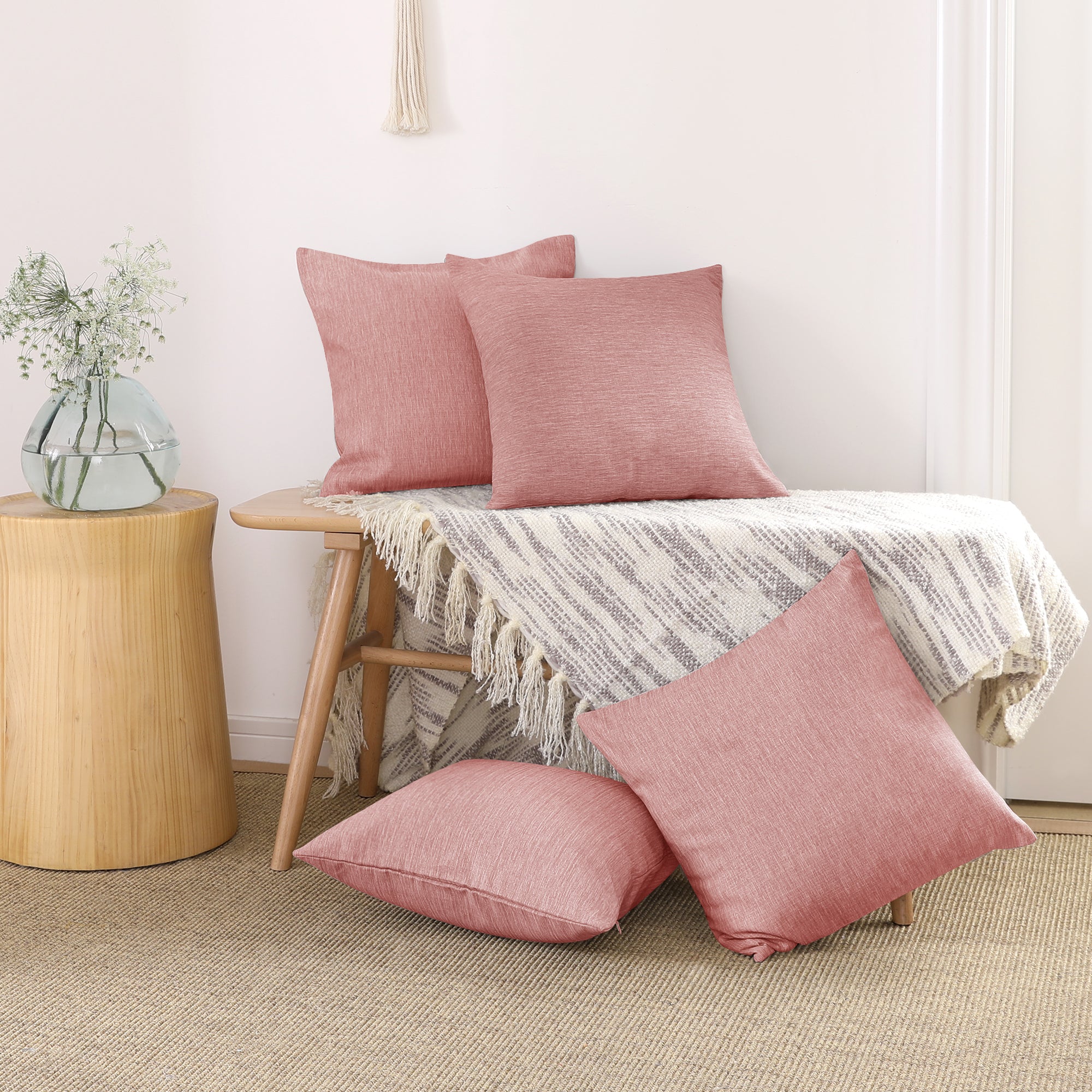 Deconovo 4 Pack Faux Linen Pillow Covers with Hidden Zipper