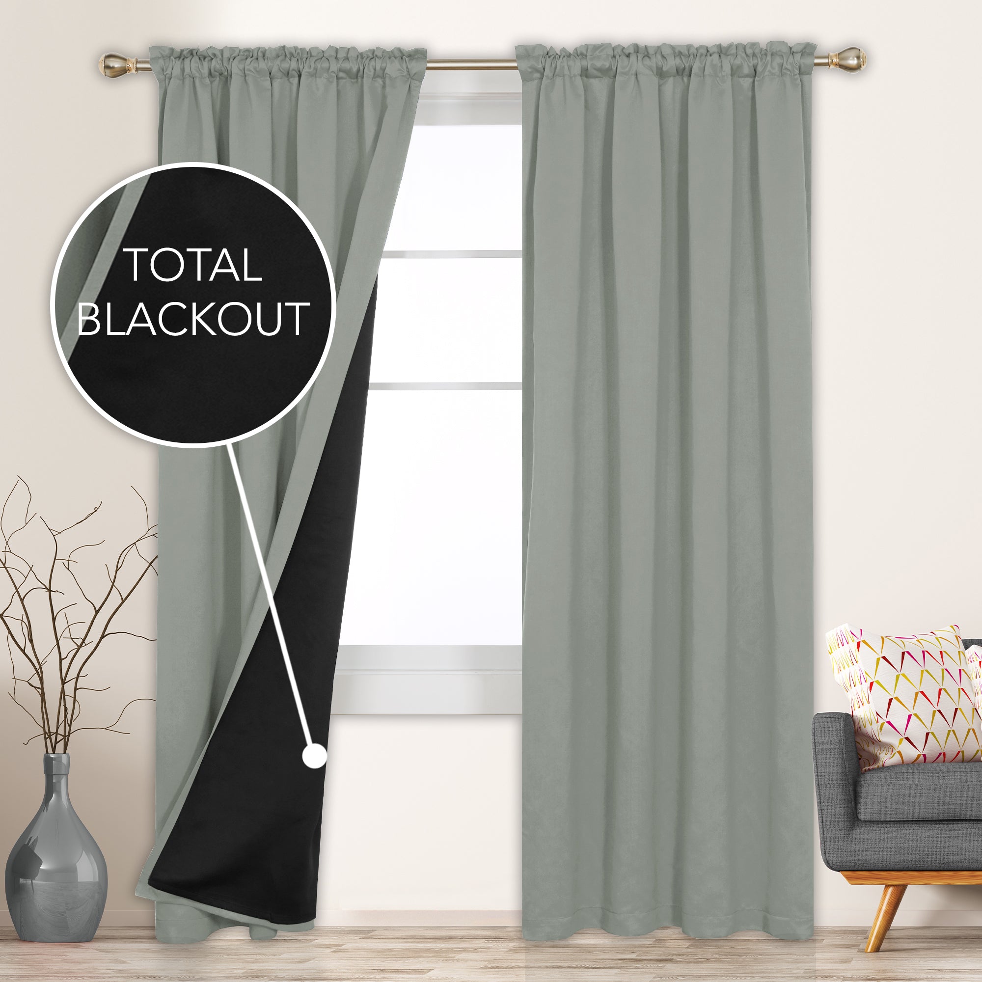 Deconovo ModernLuxury BlackOut RodCurtains For LivingRoom or BedRoom，Easy Clean,2Panels