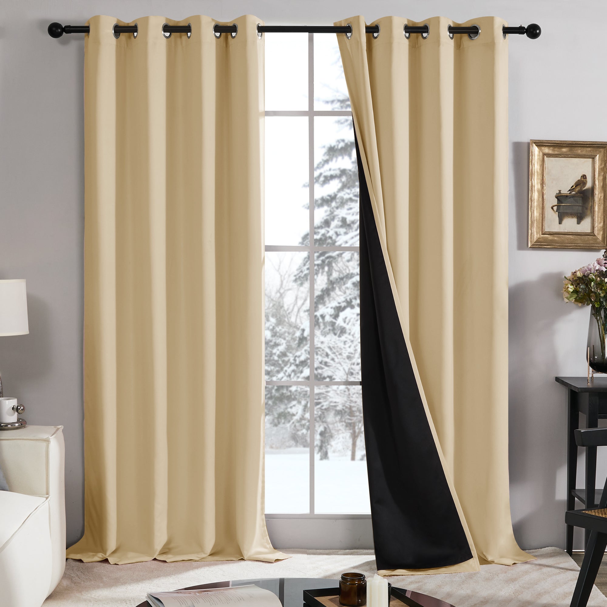 Deconovo Satin 100% Light sheiled Curtains 2Panels For LivingRoom or Bedroom