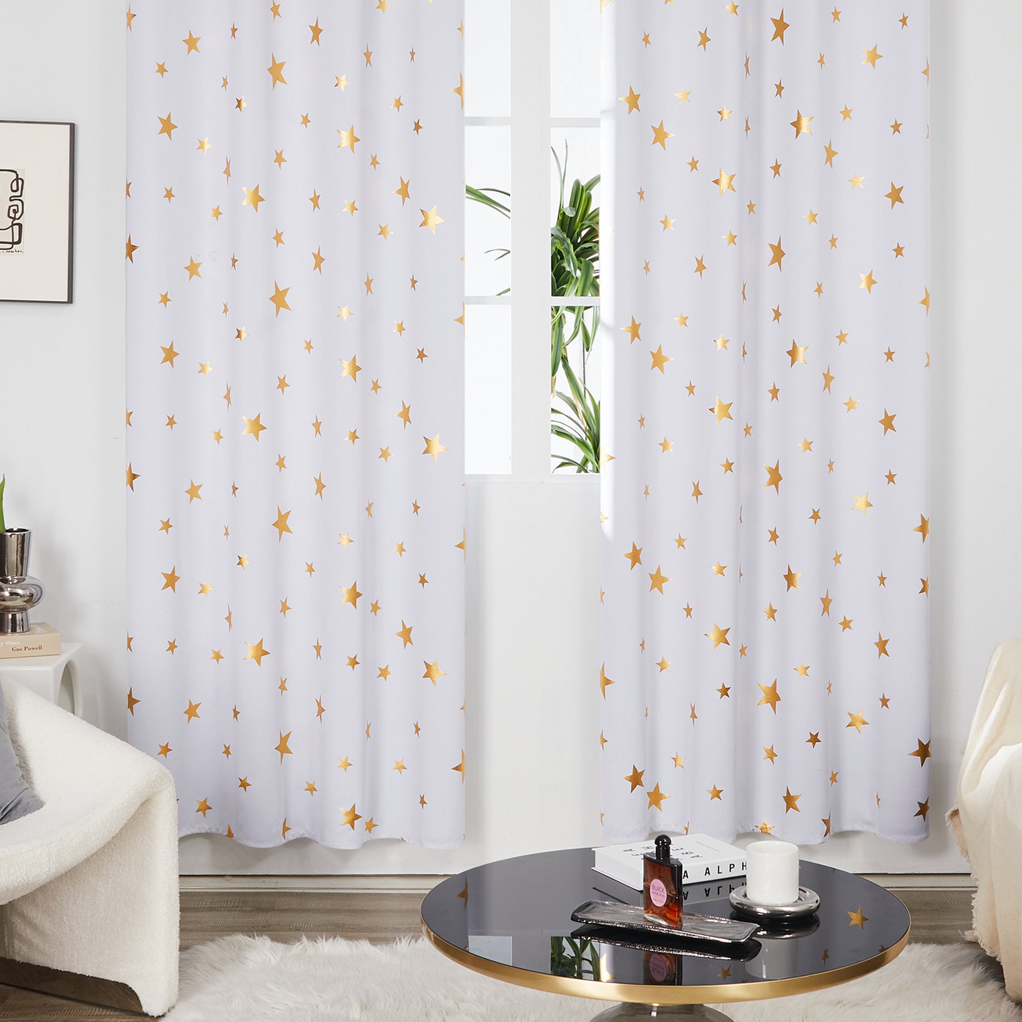 Deconovo Gold Star Foil Kids Room Darkening Curtains (2 Panels)