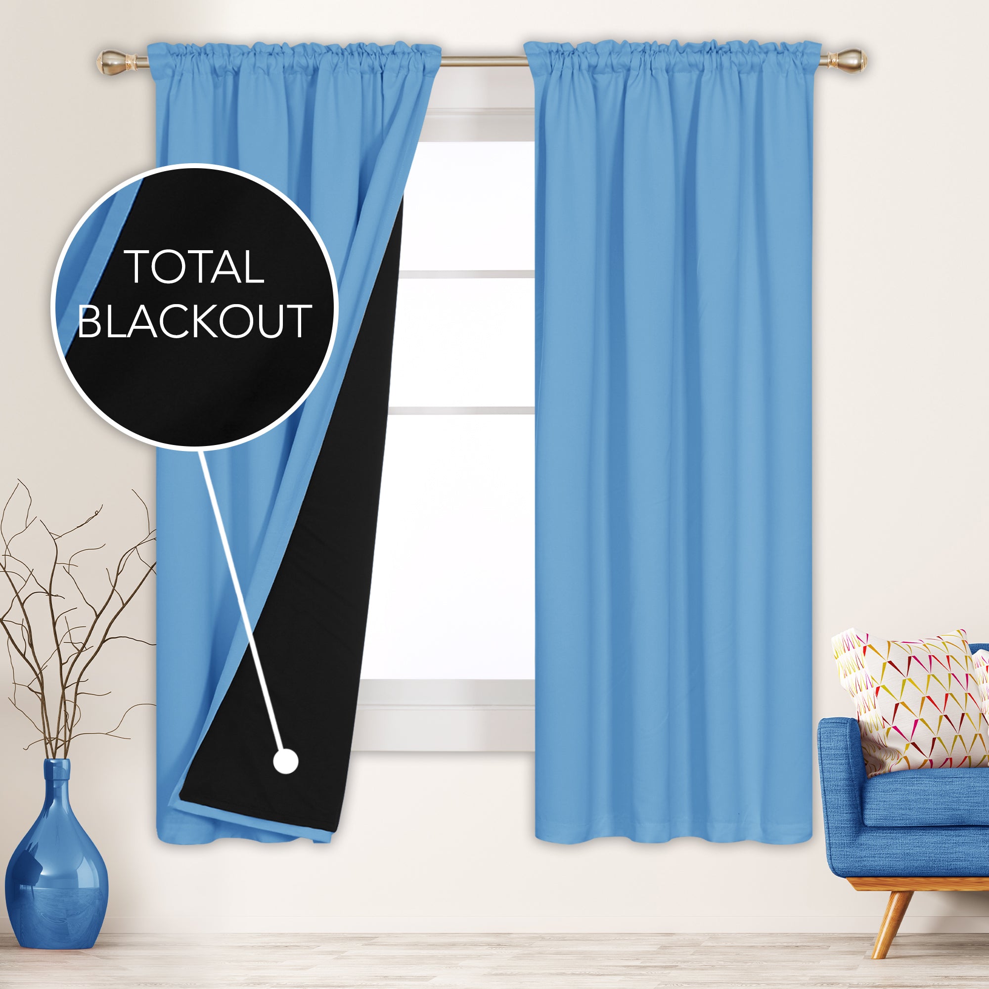 Deconovo ModernLuxury 100% Full BlackOut SatinRodCurtains For LivingRoom or BedRoom 2Panels
