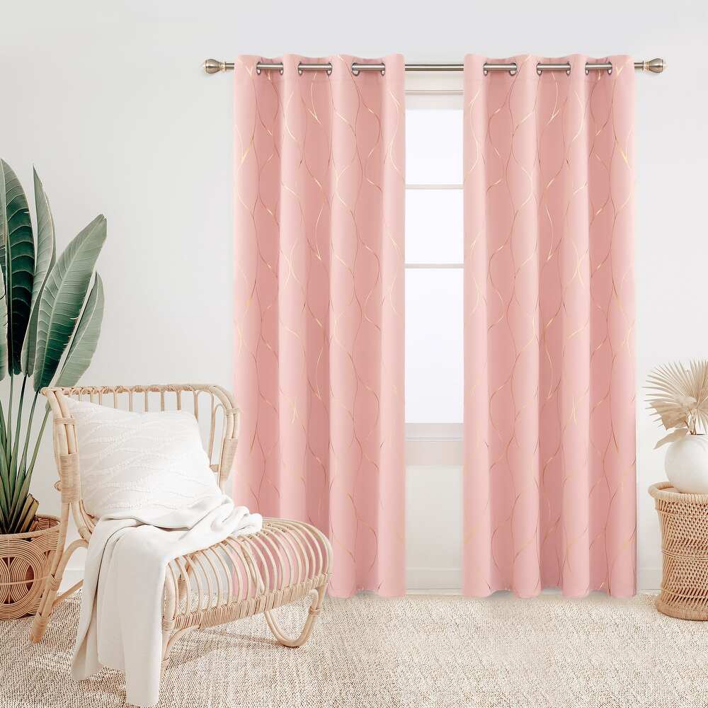 Deconovo Living Room Metallic Wave Foil Room Darkening Thermal Grommet Curtain Panels 42x84 Set of 2