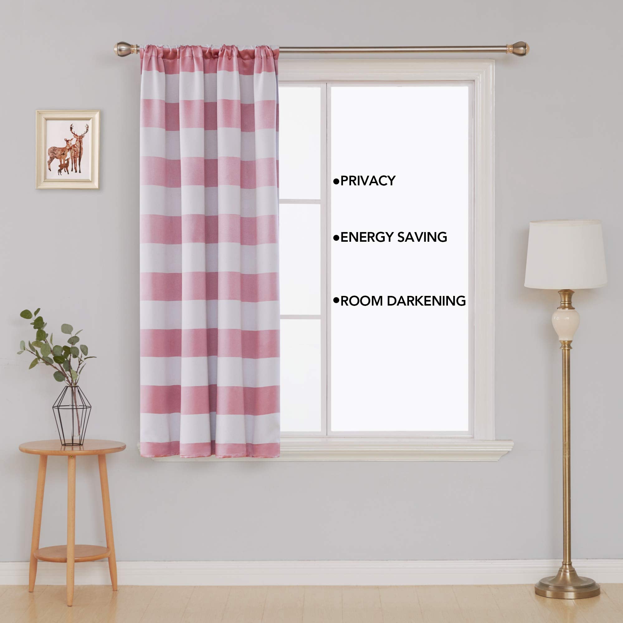Deconovo Striped Tie-Up Room Darkening Curtain Shade, 1 Panel